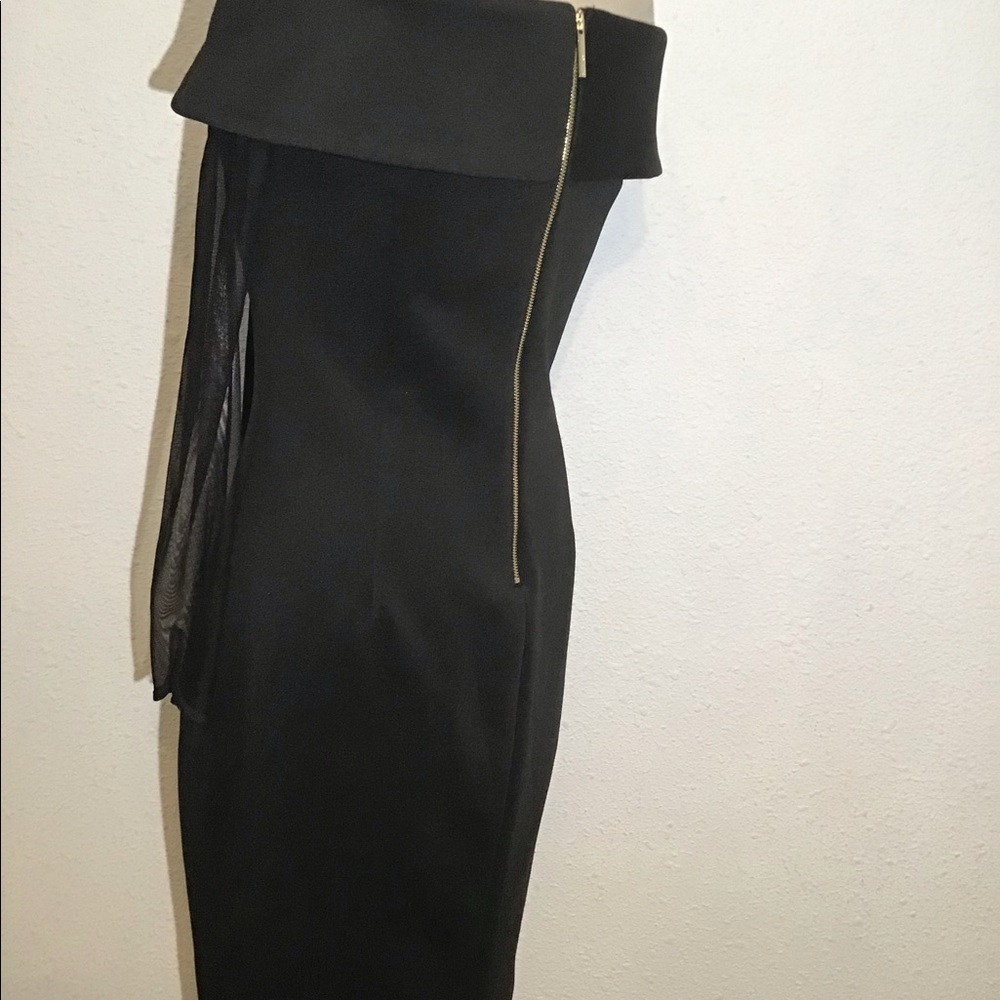 Calvin Klein black off shoulder fold over sheer sleeve sheath dress - Picture 3 of 8